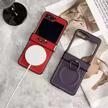 Leather Ring Holder Case for Galaxy Z Flip Series