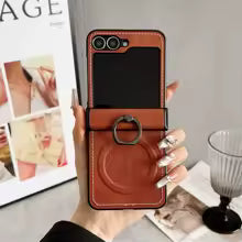 Leather Ring Holder Case for Galaxy Z Flip Series