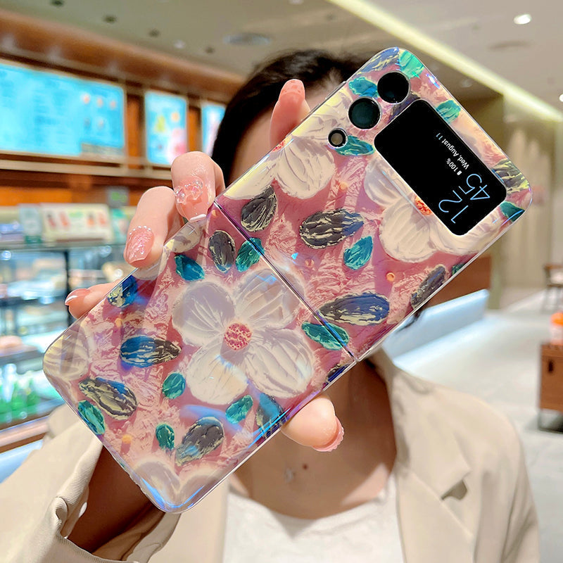 Blu-ray Oil Painting Flowers Case For Samsung Galaxy Z Flip Series