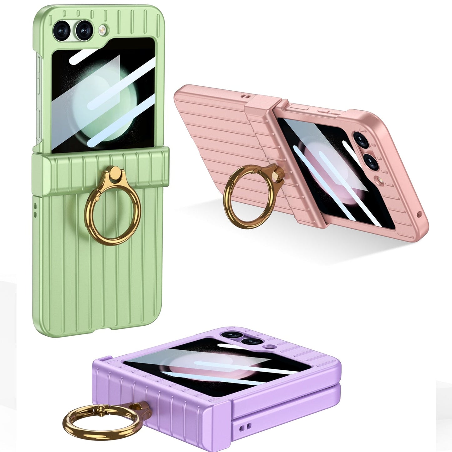 Shockproof Case With Ring Bracket & Screen Protective For Samsung Galaxy Z Flip Series