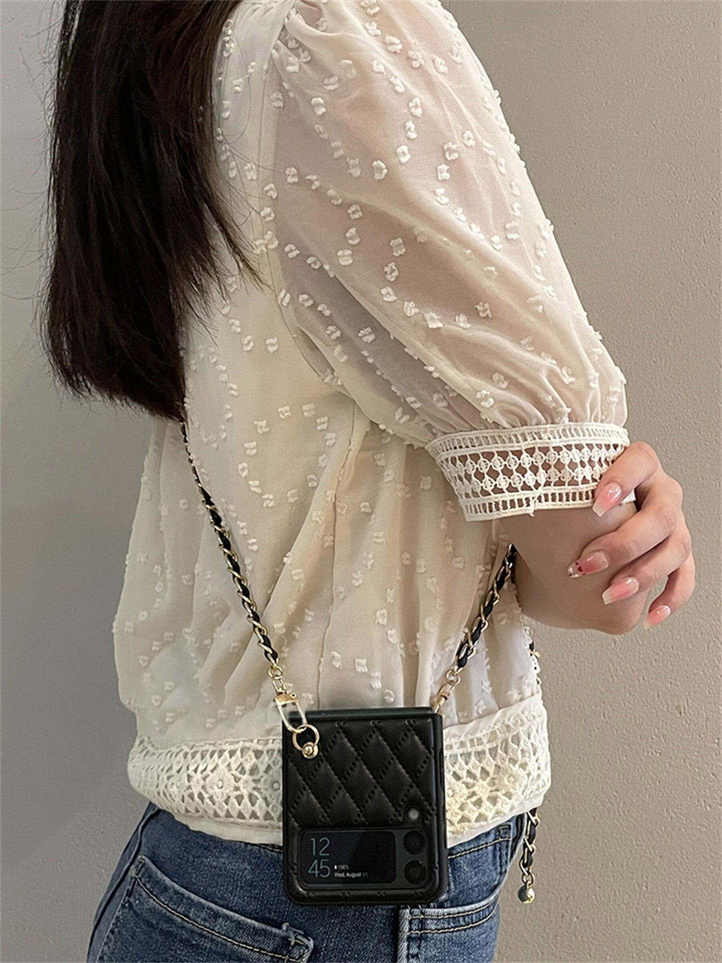 Luxury Adjustable Leather Chain Retro Rhombus Case for Samsung Galaxy Z Flip Series