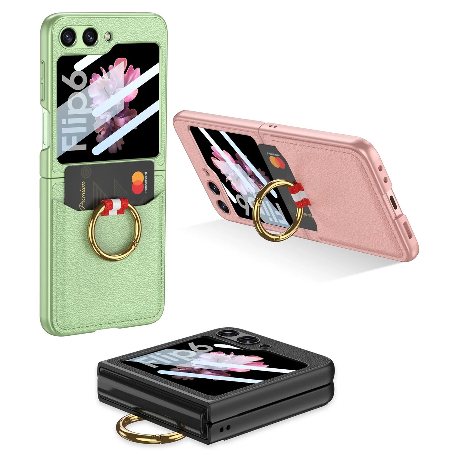 Leather Case with Ring Holder for Samsung Galaxy Z Flip Series