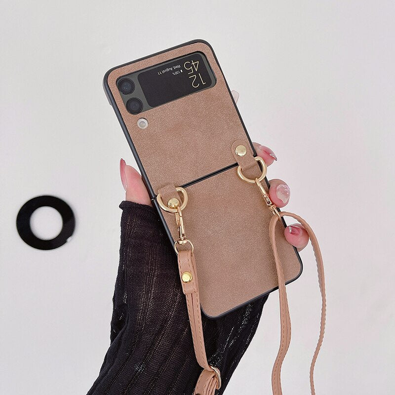 Crossbody Leather Cover With Lanyard Strap For Samsung Galaxy Z Flip