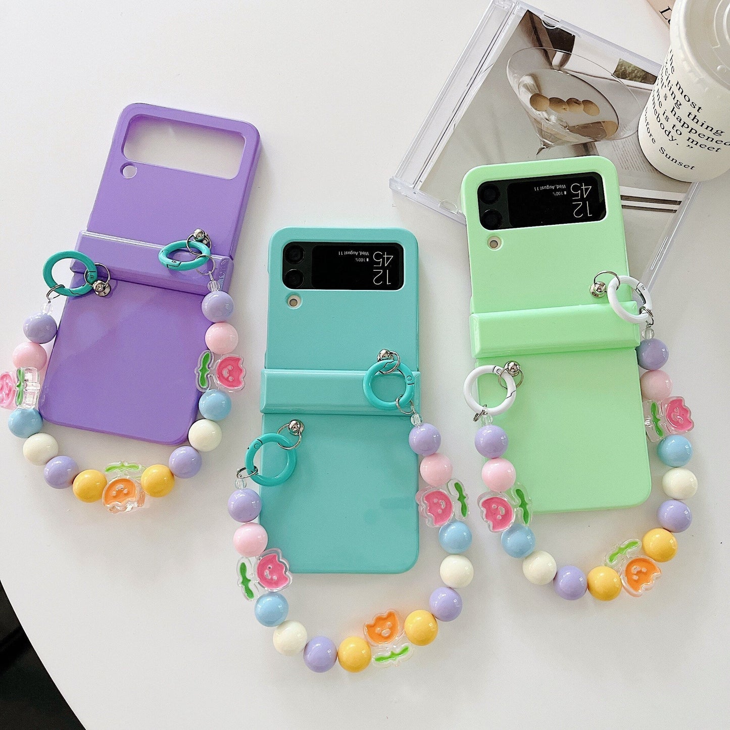Cute Colorful Flowers Bracelet Phone Case For Samsung Galaxy Z Flip Series