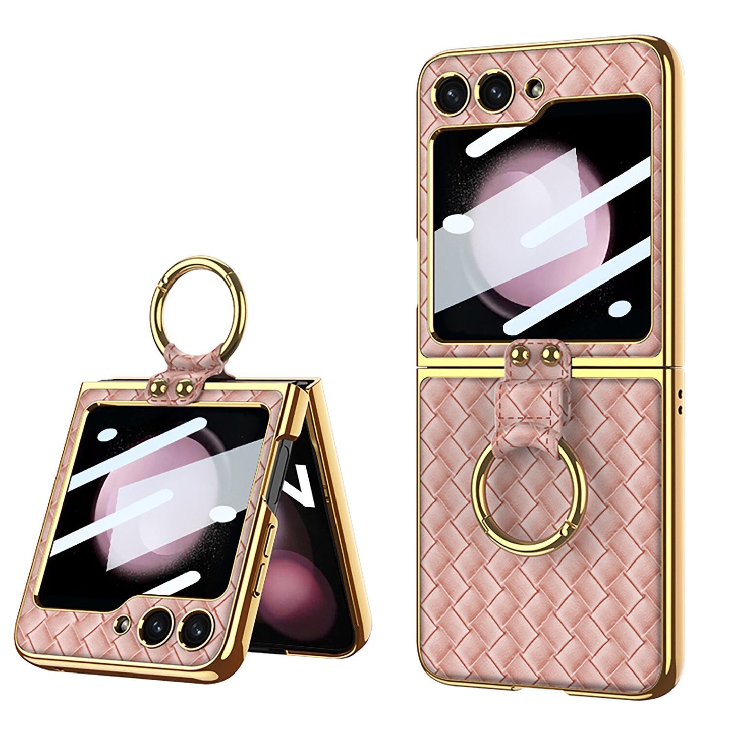 Leather Pattern Case with Ring Holder Bracket for Samsung Galaxy Z Flip Series