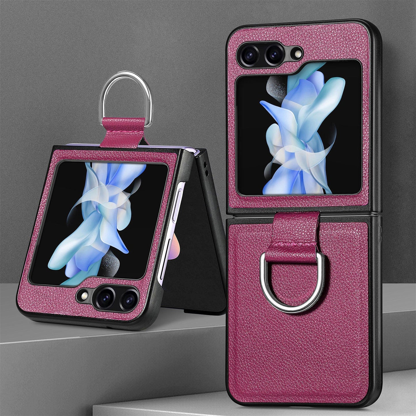 Shockproof Leather Portable Ring Case for Samsung Galaxy Z Flip
