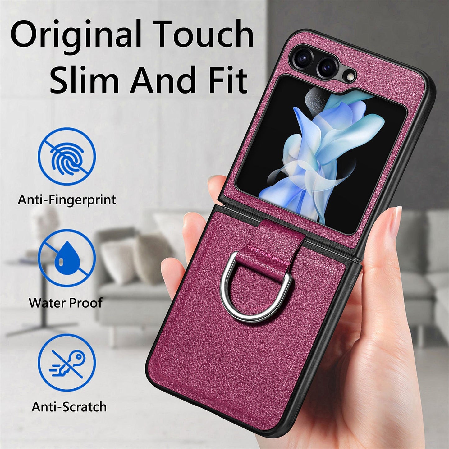 Shockproof Leather Portable Ring Case for Samsung Galaxy Z Flip