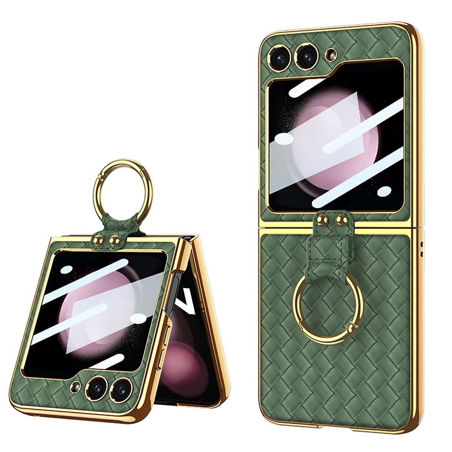 Leather Pattern Case with Ring Holder Bracket for Samsung Galaxy Z Flip Series
