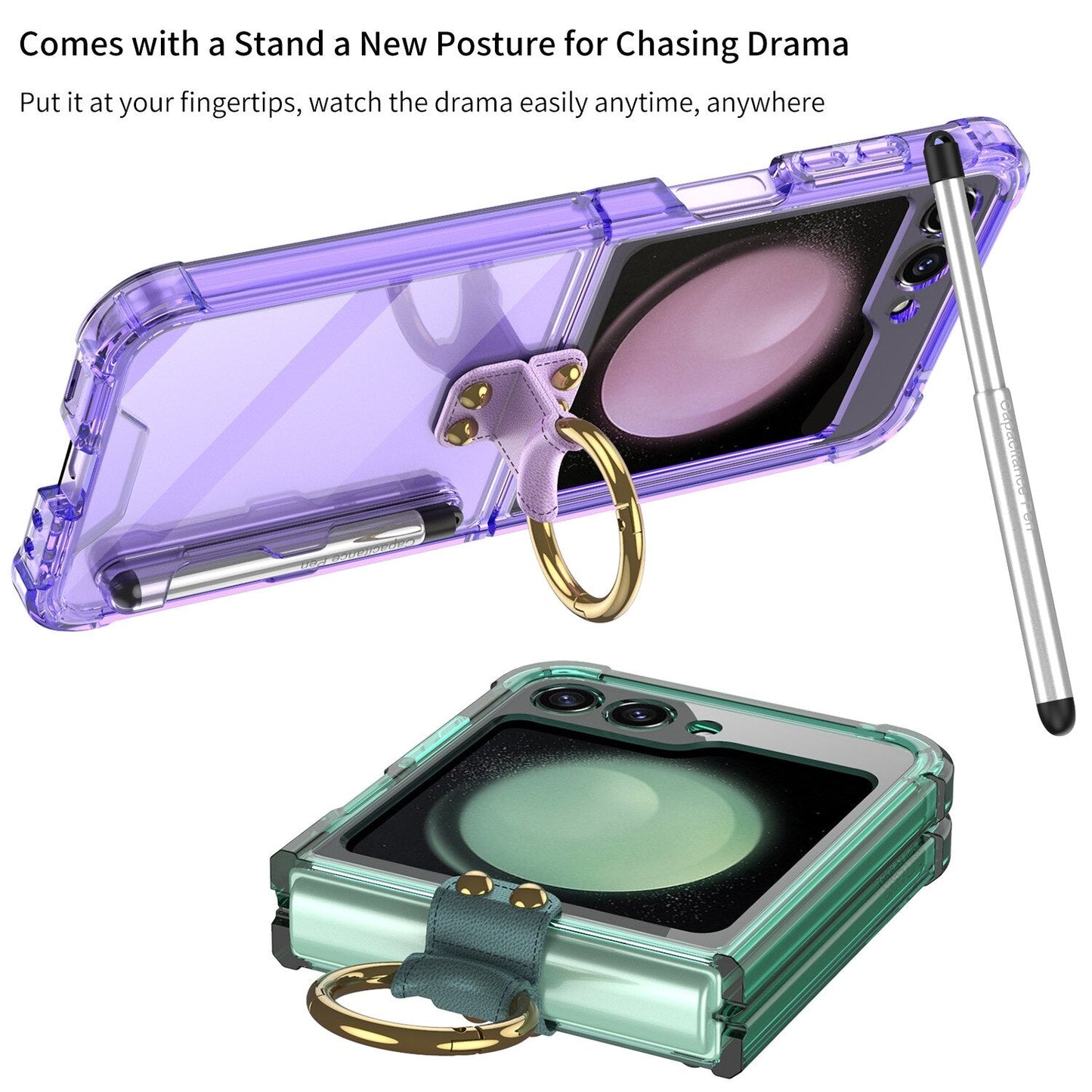 Transparent Shockproof Case with Ring holder for Samsung Galaxy Z Flip