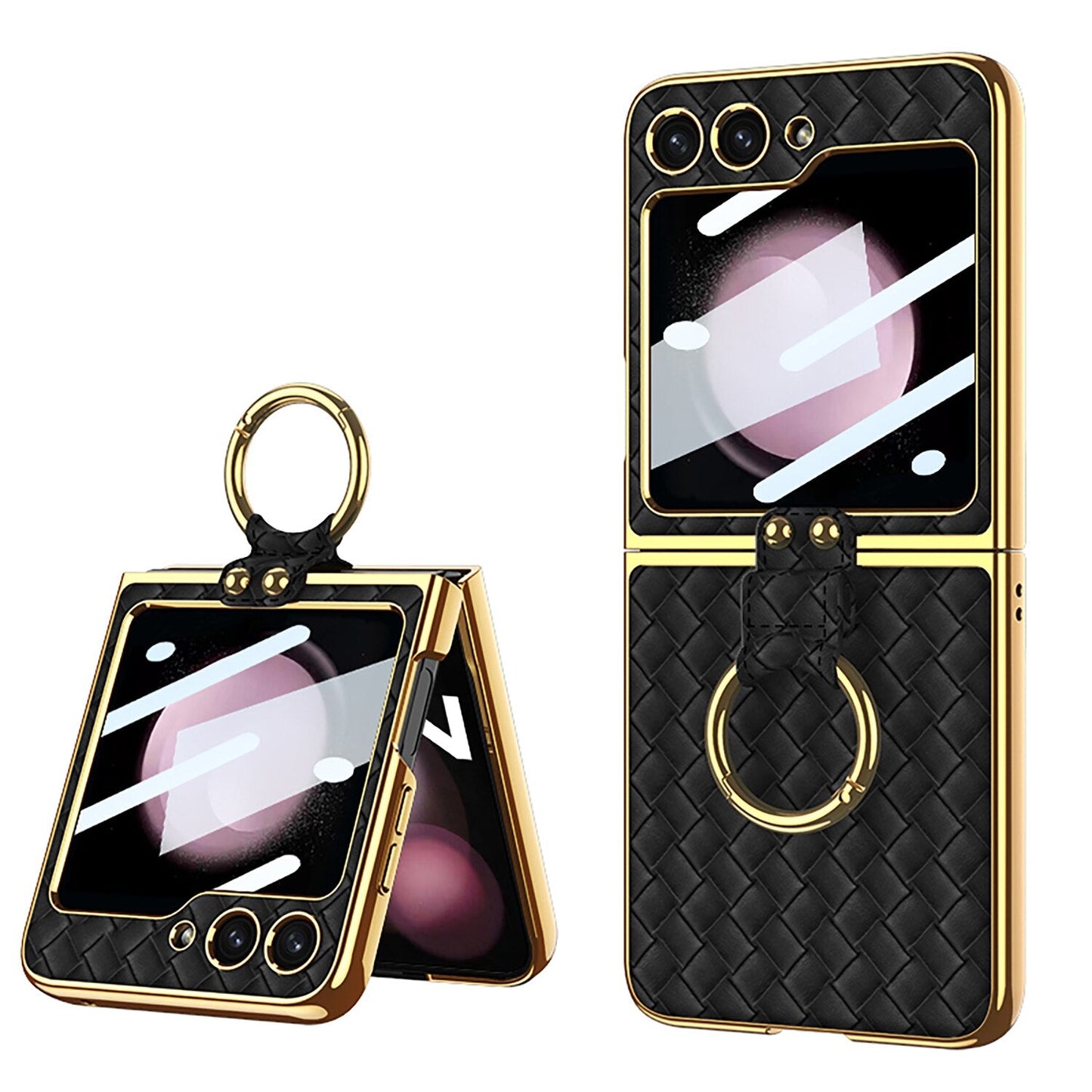 Leather Pattern Case with Ring Holder Bracket for Samsung Galaxy Z Flip Series