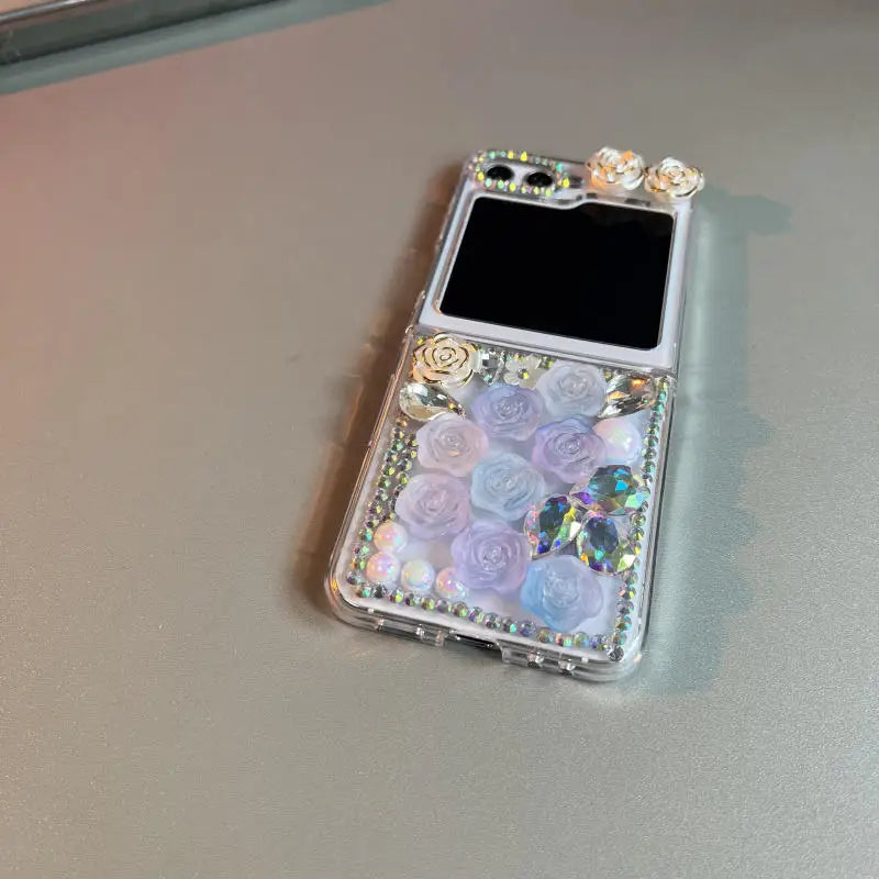 Bling Diamond Flower Bear Case for Samsung Galaxy Z Flip 4/5/6/7