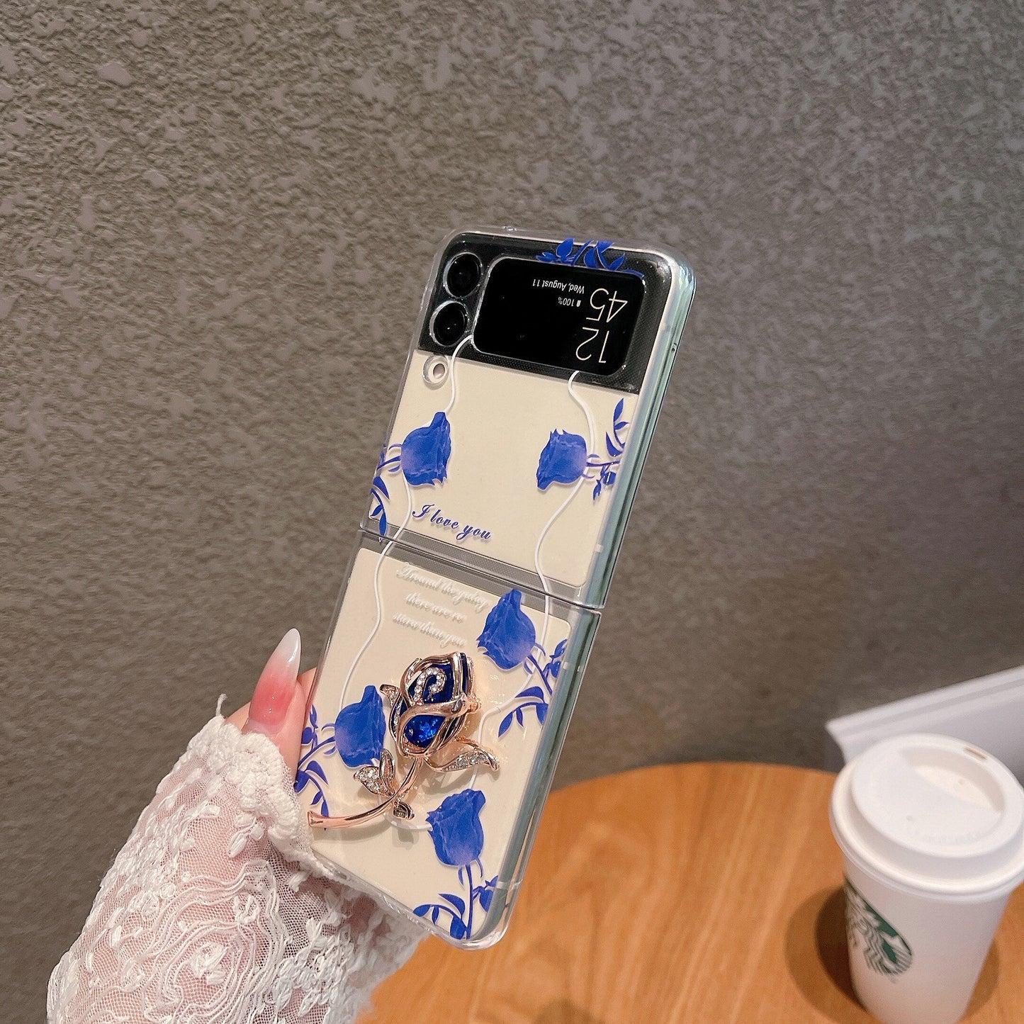 Painted 3D Blue Rose Case for Samsung Galaxy Z Flip