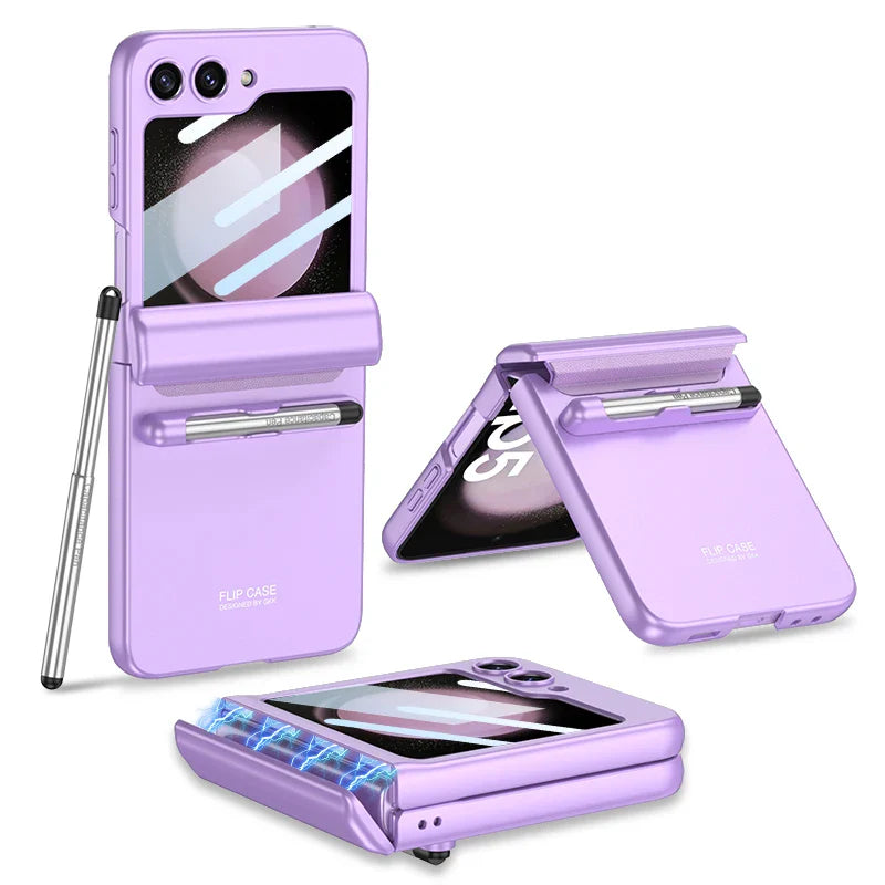 Magnetic Hinge Protection Case With Touch Pen For Galaxy Z Flip