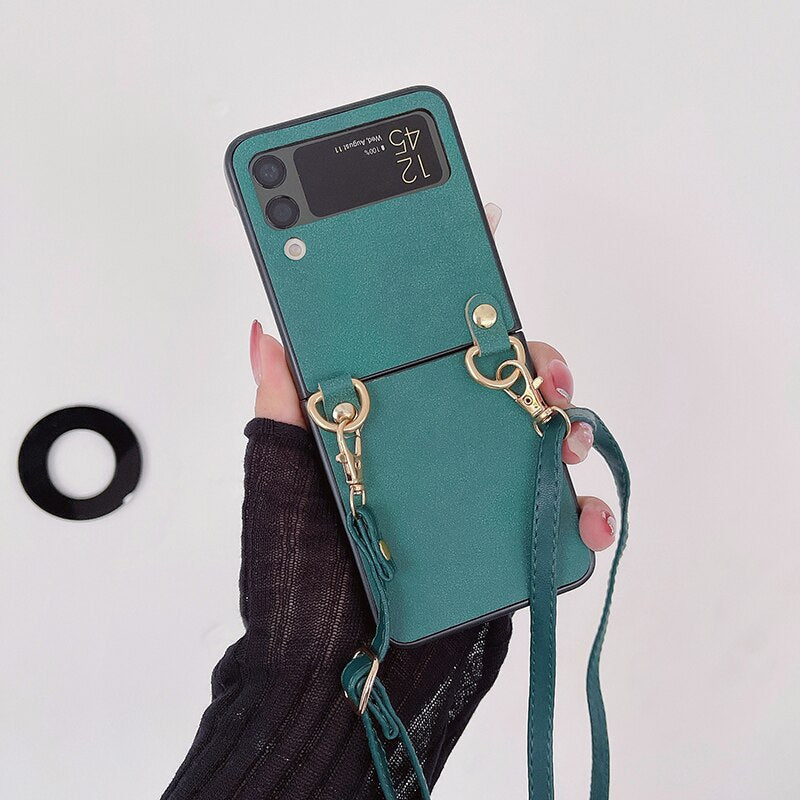 Crossbody Leather Cover With Lanyard Strap For Samsung Galaxy Z Flip