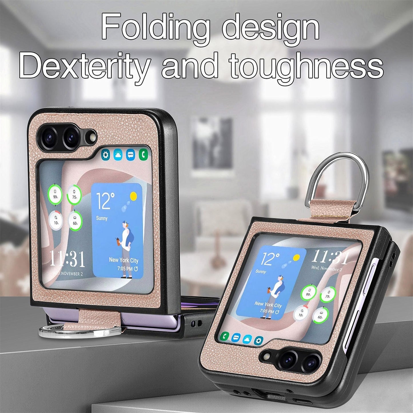 Shockproof Leather Portable Ring Case for Samsung Galaxy Z Flip