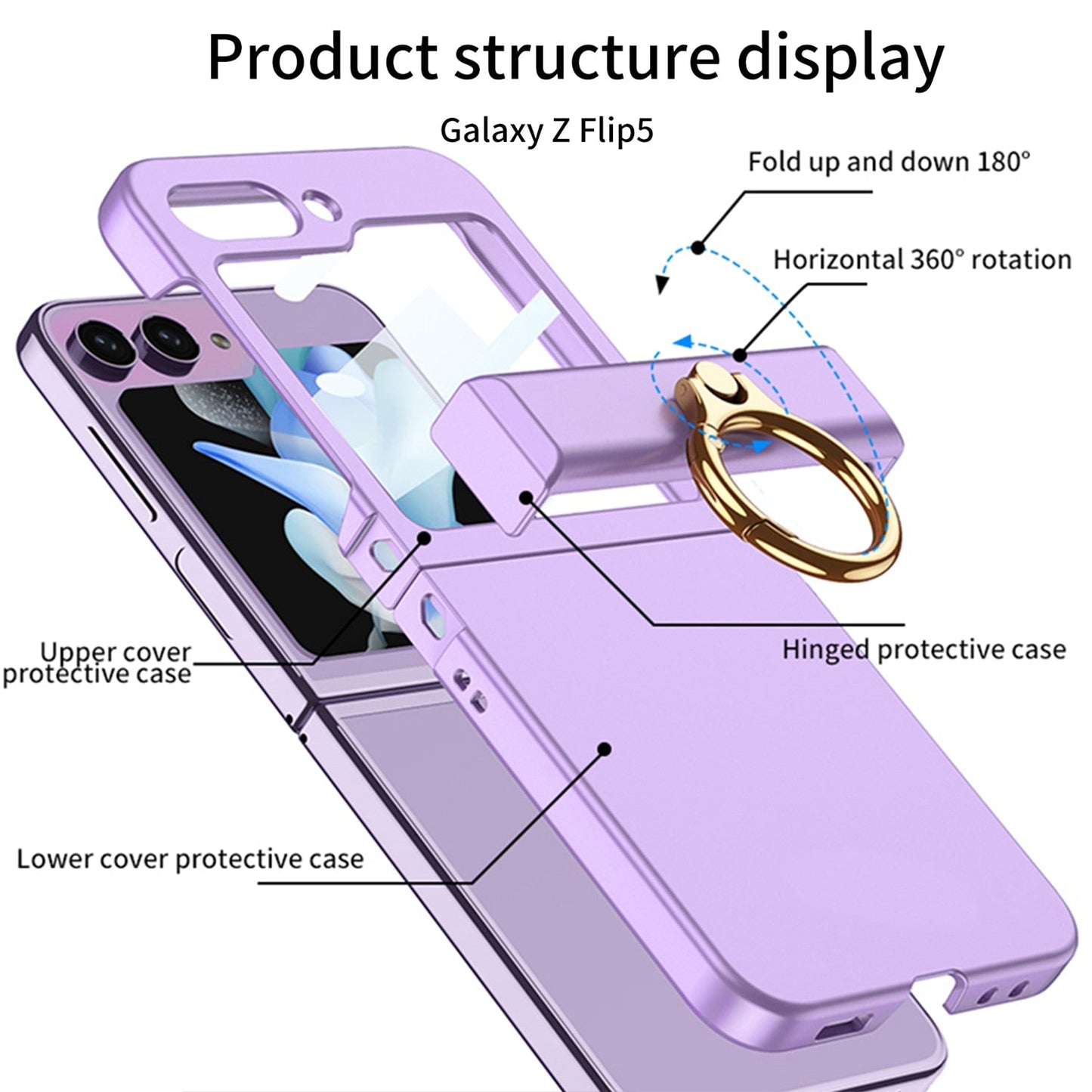 Ultra-thin Matte Case with Ring Bracket & Screen Protective For Samsung Galaxy Z Flip