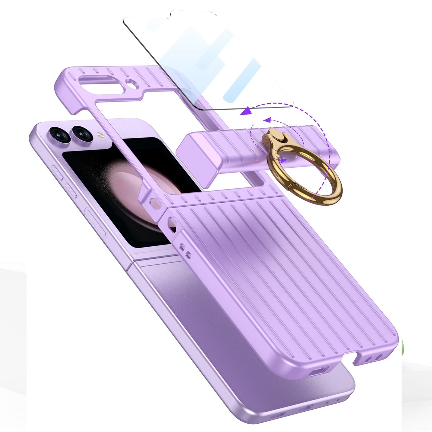 Shockproof Case With Ring Bracket & Screen Protective For Samsung Galaxy Z Flip Series