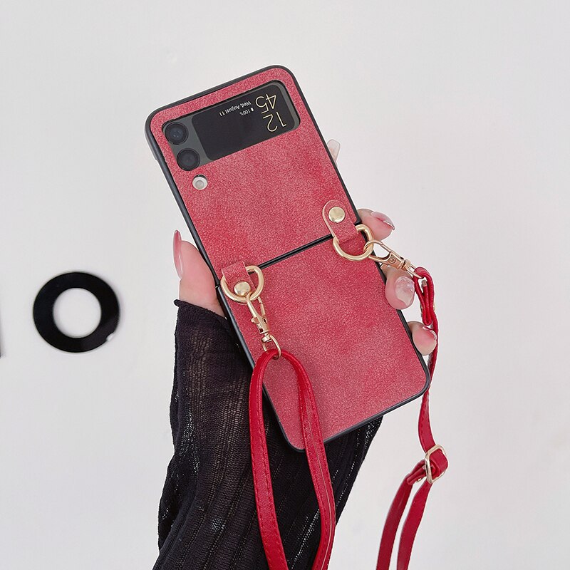 Crossbody Leather Cover With Lanyard Strap For Samsung Galaxy Z Flip