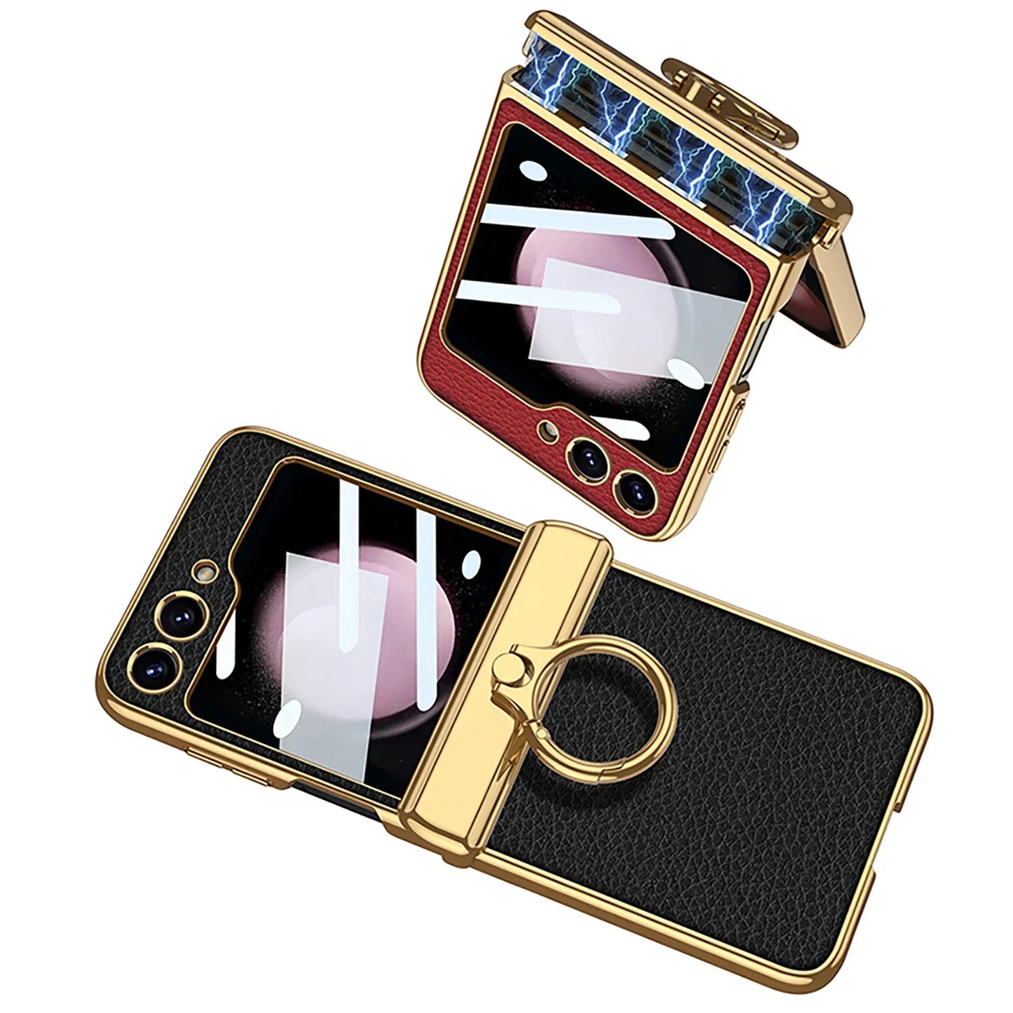Leather Case With Front Glass & Bracket For Galaxy Z Flip Series