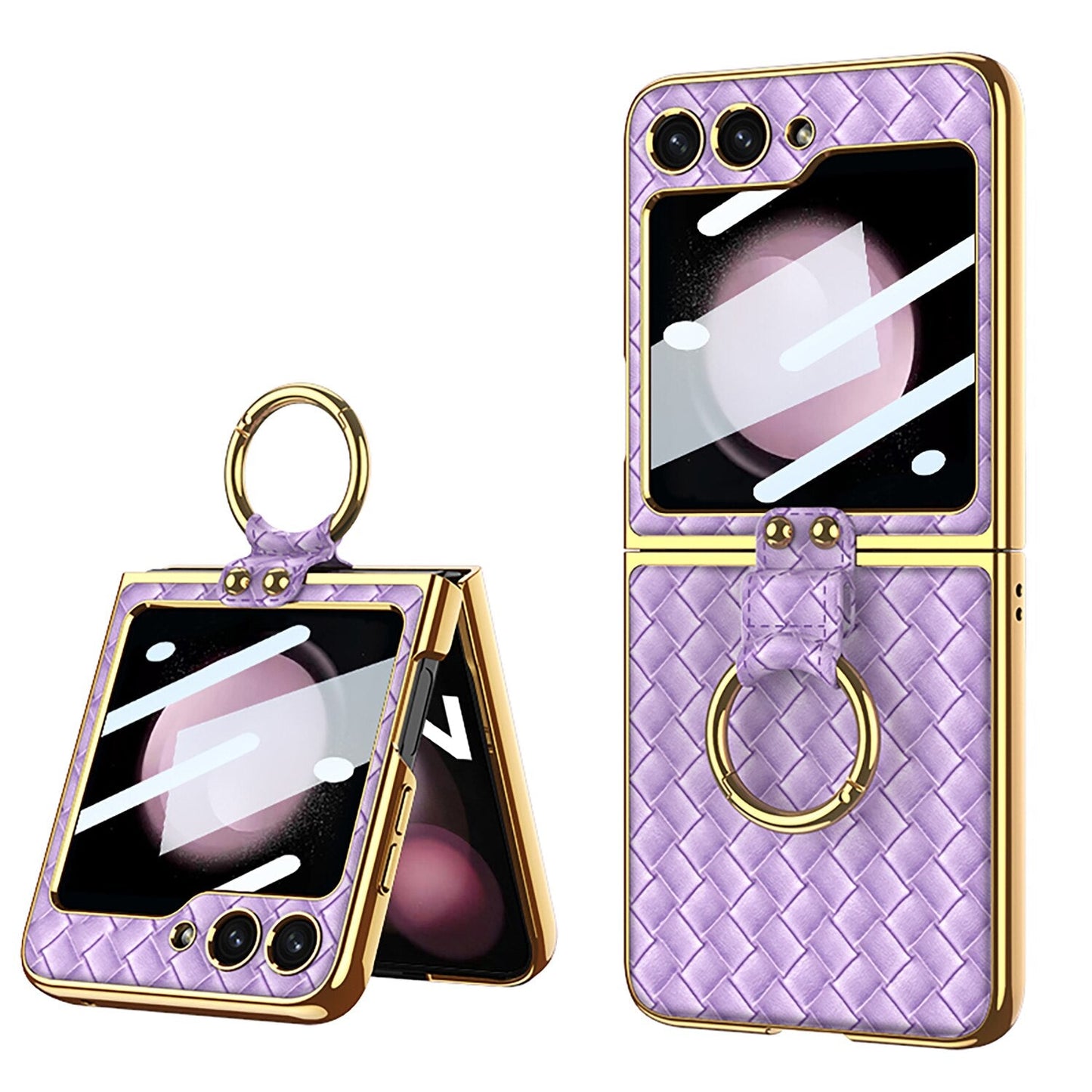 Leather Pattern Case with Ring Holder Bracket for Samsung Galaxy Z Flip Series