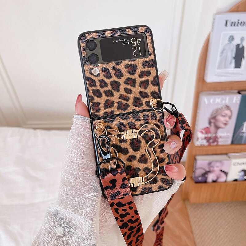 Crossbody Leopard Case with Bracket Holder For Samsung Galaxy Z Flip