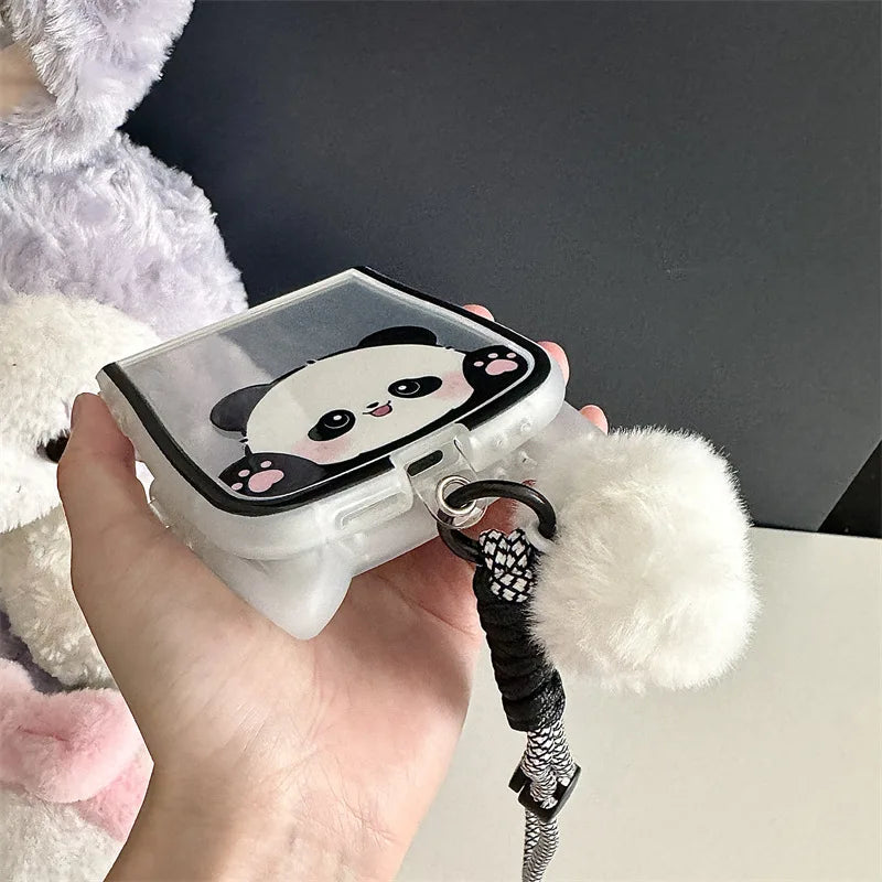 Cute Panda Cat Ears Phone Case for Samsung Galaxy Z Flip 4/5/6/7
