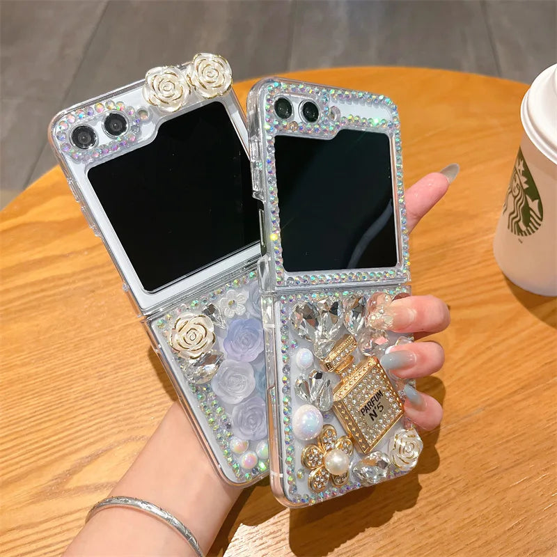 Bling Diamond Flower Bear Case for Samsung Galaxy Z Flip 4/5/6/7