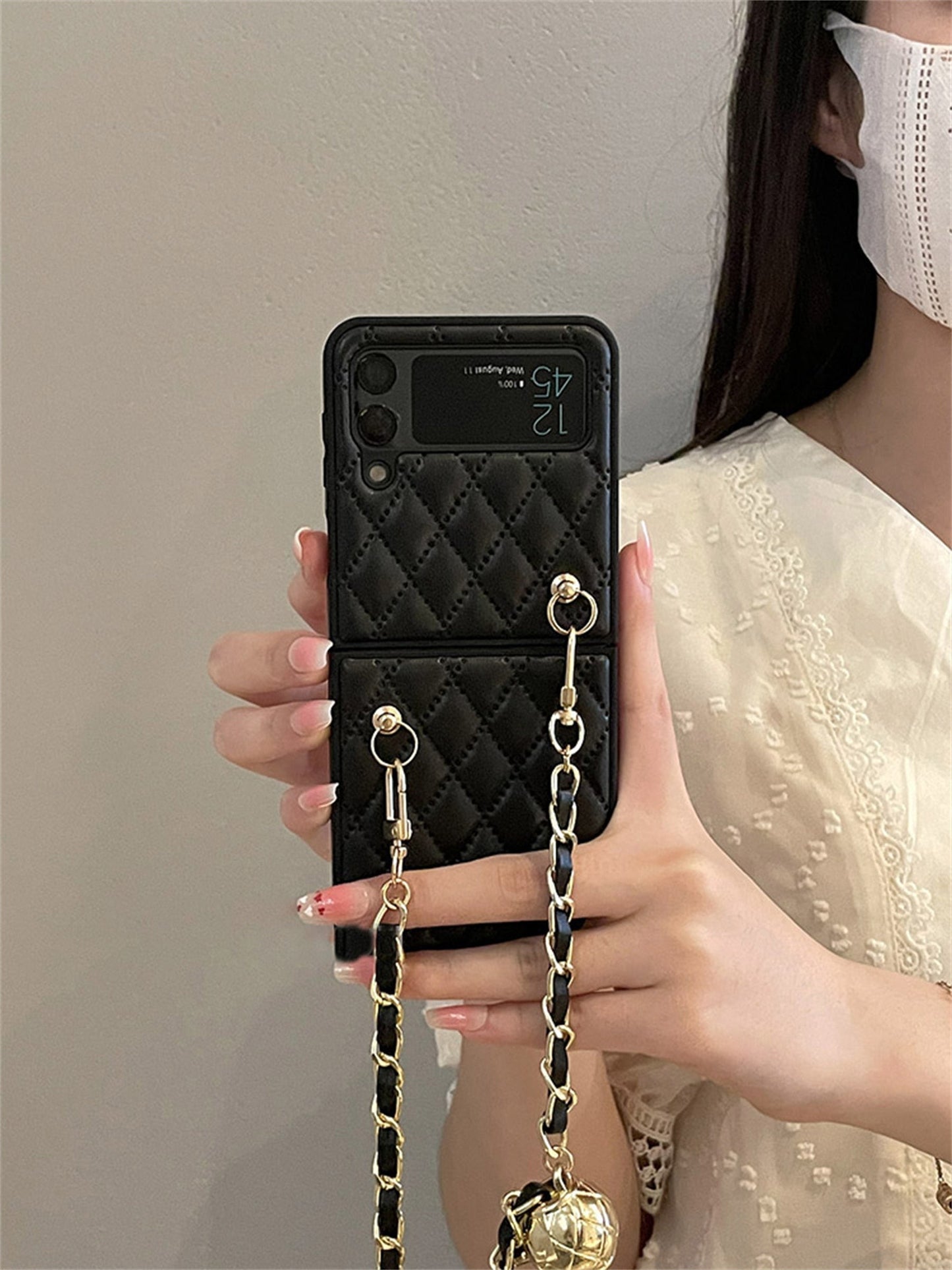 Luxury Adjustable Leather Chain Retro Rhombus Case for Samsung Galaxy Z Flip Series