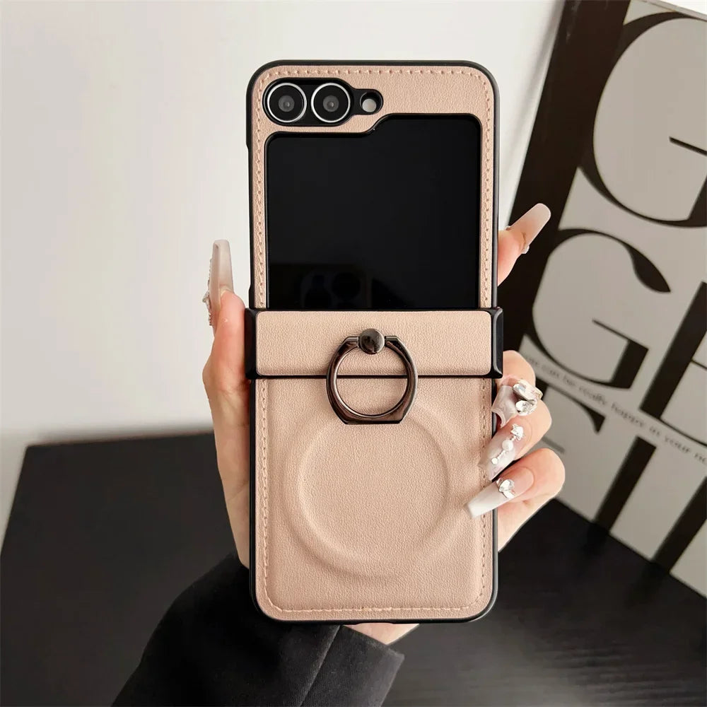 Leather Ring Holder Case for Galaxy Z Flip Series
