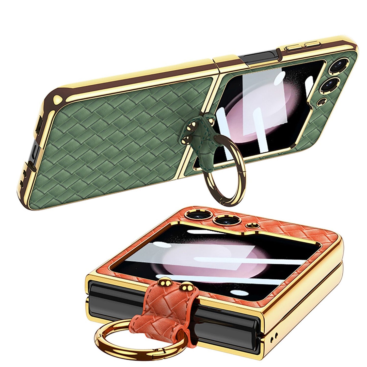 Leather Pattern Case with Ring Holder Bracket for Samsung Galaxy Z Flip Series