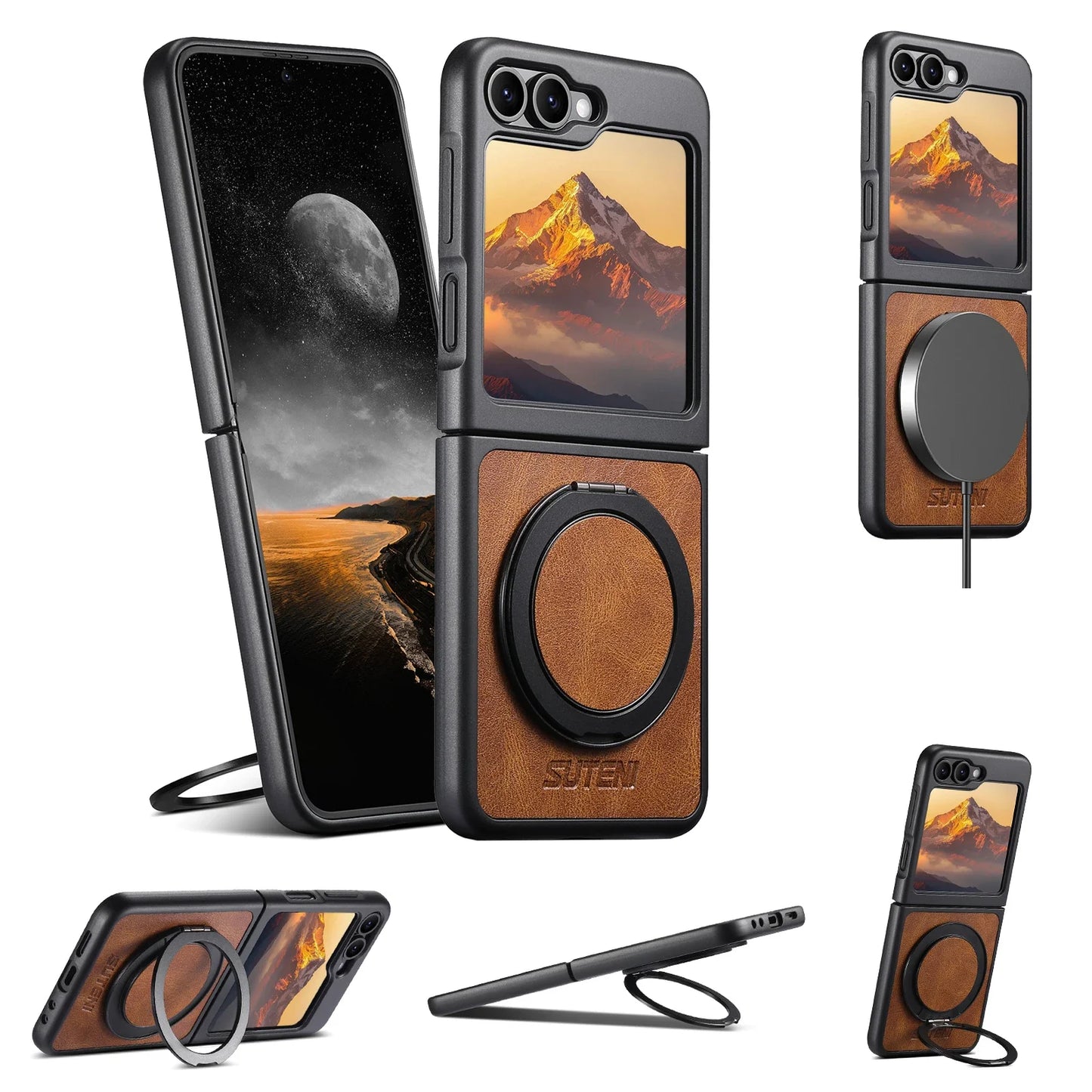 Leather Magnetic Ring Stand Case