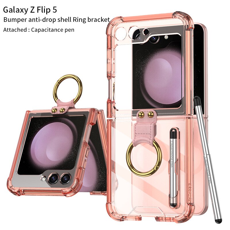 Transparent Shockproof Case with Ring holder for Samsung Galaxy Z Flip