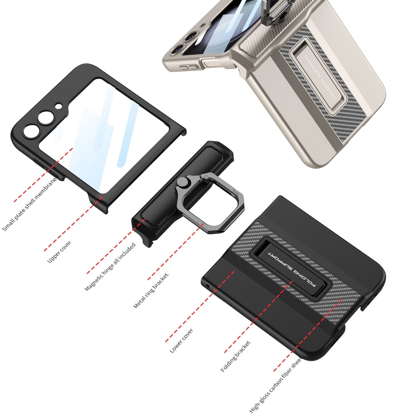 Armor Case with Ring Holder & Magnetic Hinge Protective For Samsung Galaxy Z Flip Series