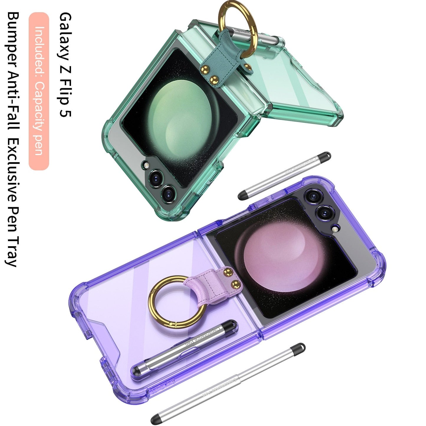 Transparent Shockproof Case with Ring holder for Samsung Galaxy Z Flip