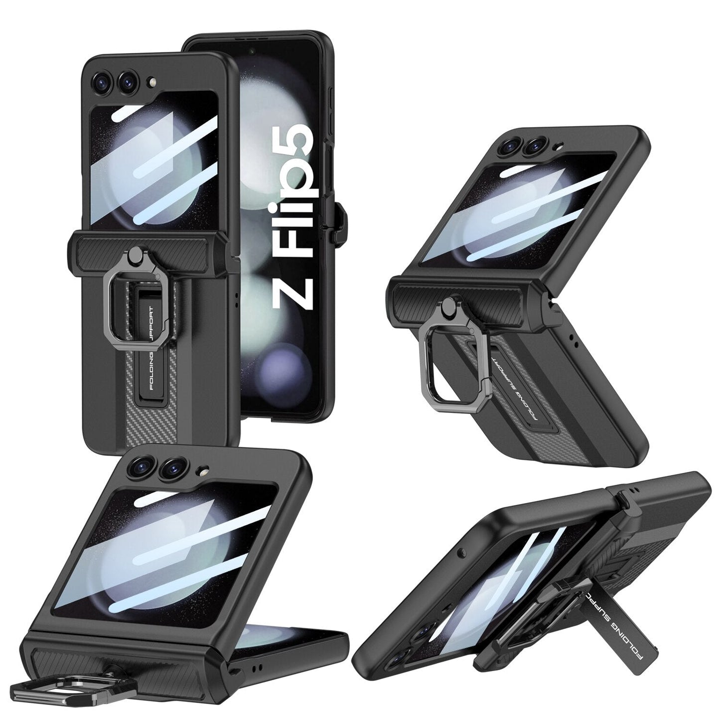 Armor Case with Ring Holder & Magnetic Hinge Protective For Samsung Galaxy Z Flip Series