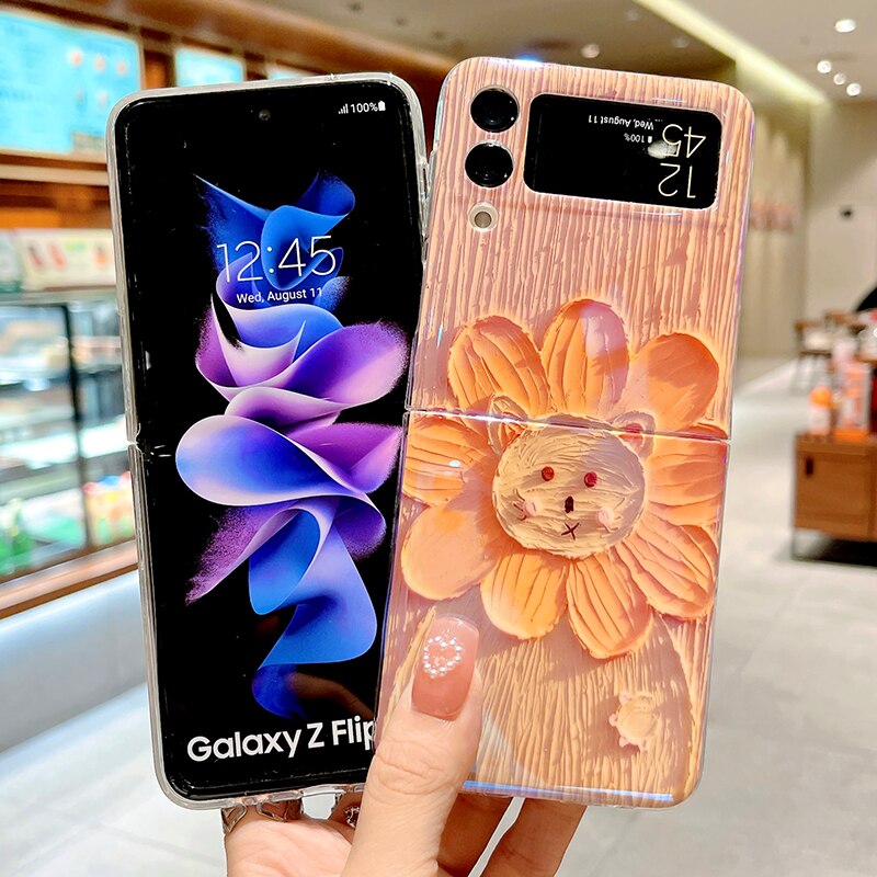 Blu-ray Oil Painting Flowers Case For Samsung Galaxy Z Flip Series