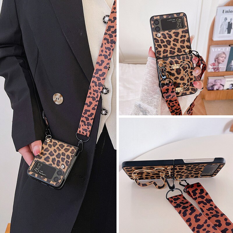 Crossbody Leopard Case with Bracket Holder For Samsung Galaxy Z Flip