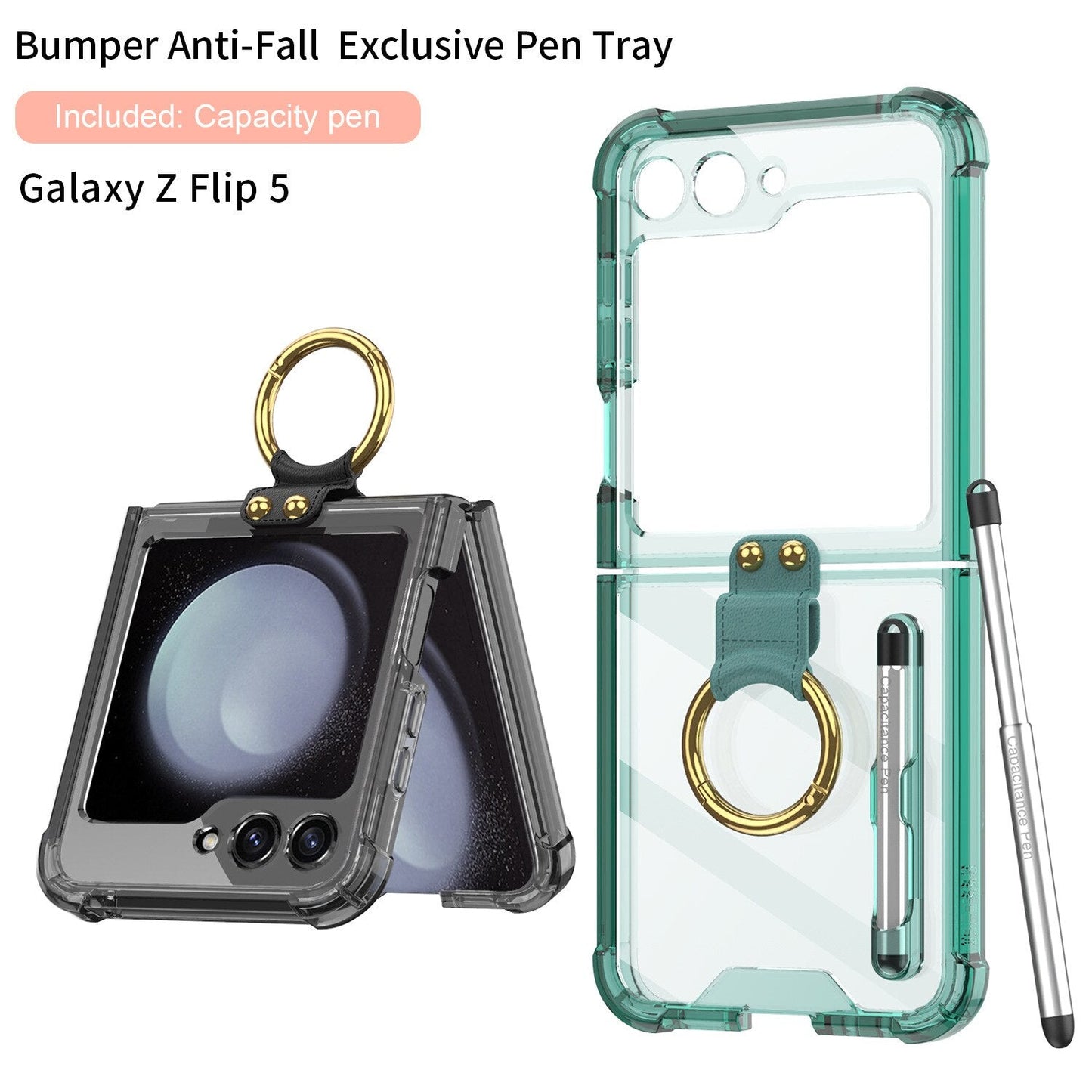 Transparent Shockproof Case with Ring holder for Samsung Galaxy Z Flip