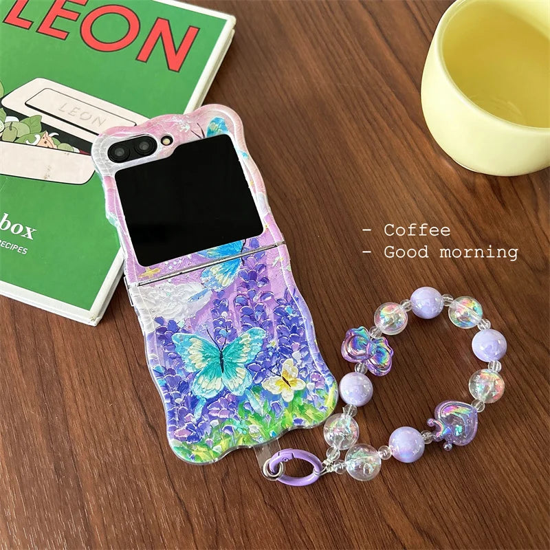 Cute Moon Butterfly Bracelet Phone Case for Samsung Galaxy Z Flip 4/5/6/7