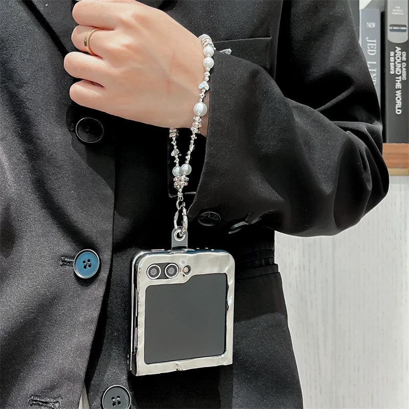 Luxury Silver Folded Texture Stand Phone Case for Samsung Galaxy Z Flip 4/5/6/7