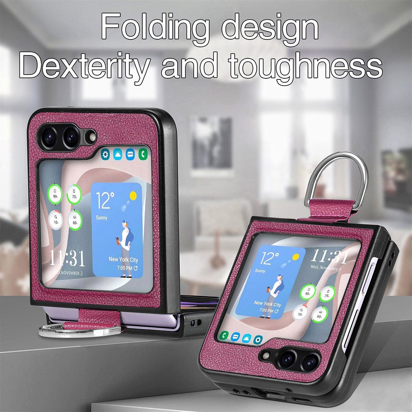 Shockproof Leather Portable Ring Case for Samsung Galaxy Z Flip
