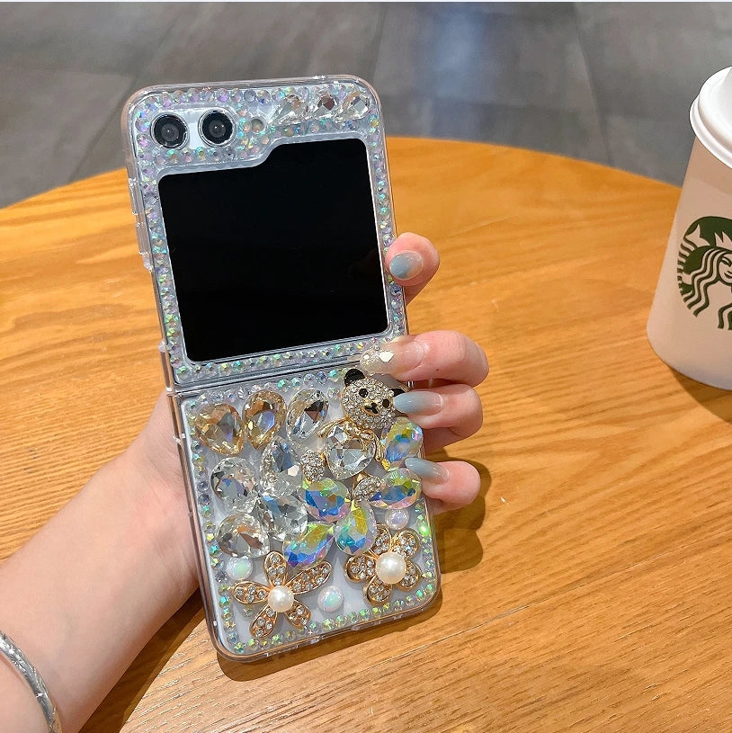 Bling Diamond Flower Bear Case for Samsung Galaxy Z Flip 4/5/6/7