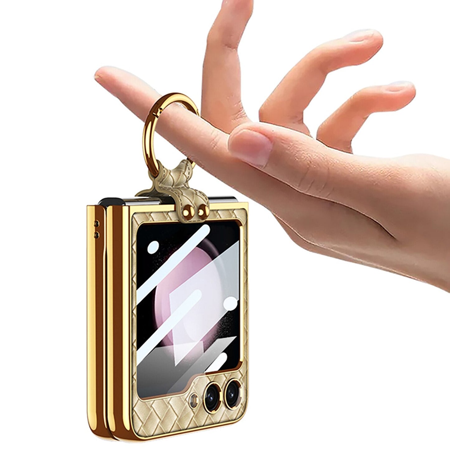 Leather Pattern Case with Ring Holder Bracket for Samsung Galaxy Z Flip Series