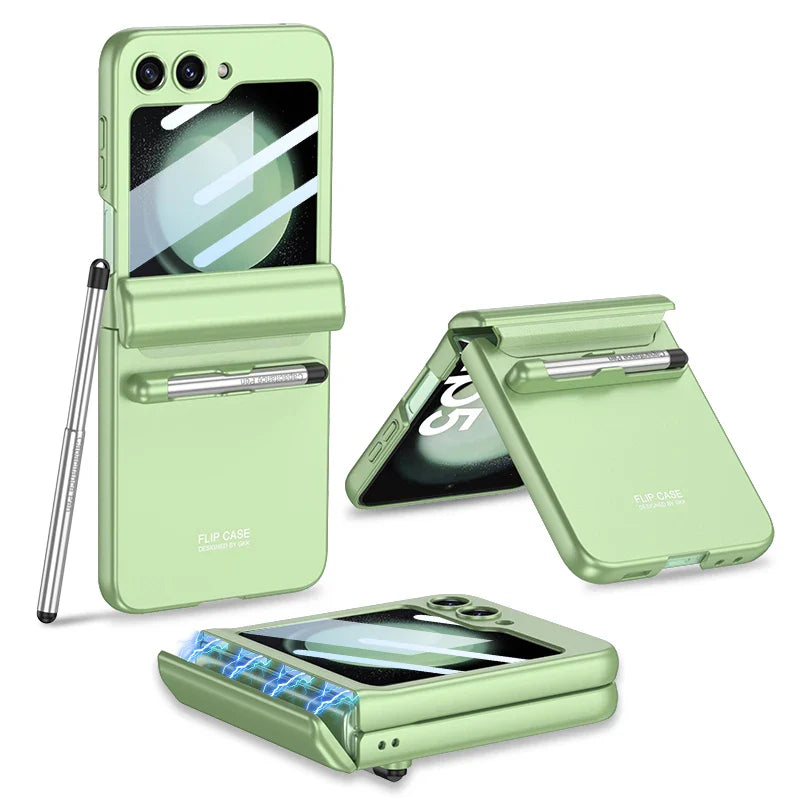 Magnetic Hinge Protection Case With Touch Pen For Galaxy Z Flip
