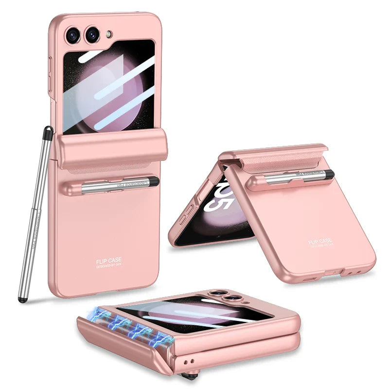 Magnetic Hinge Protection Case With Touch Pen For Galaxy Z Flip