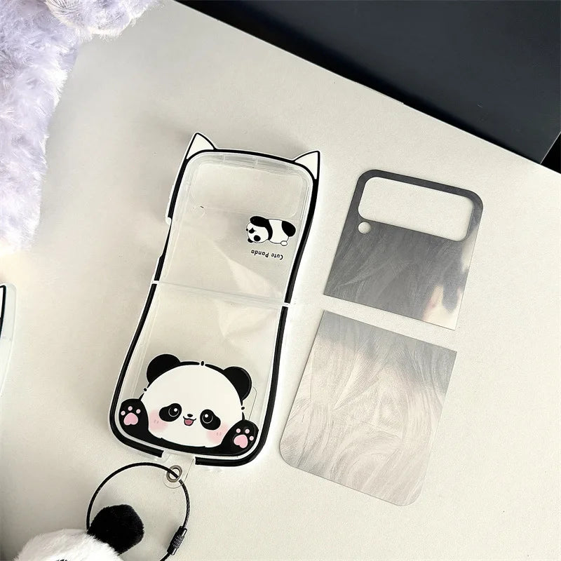 Cute Panda Cat Ears Phone Case for Samsung Galaxy Z Flip 4/5/6/7