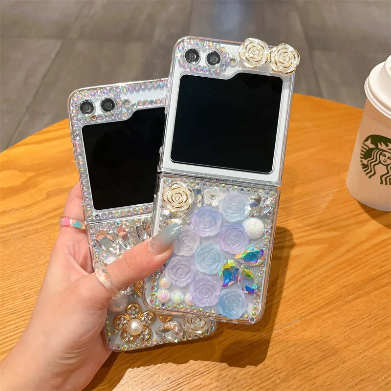Bling Diamond Flower Bear Case for Samsung Galaxy Z Flip 4/5/6/7
