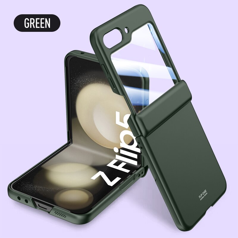 Shockproof Matte Case with Front Screen Glass For Samsung Galaxy Z Flip