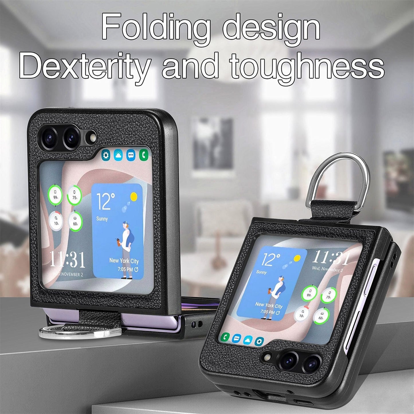 Shockproof Leather Portable Ring Case for Samsung Galaxy Z Flip