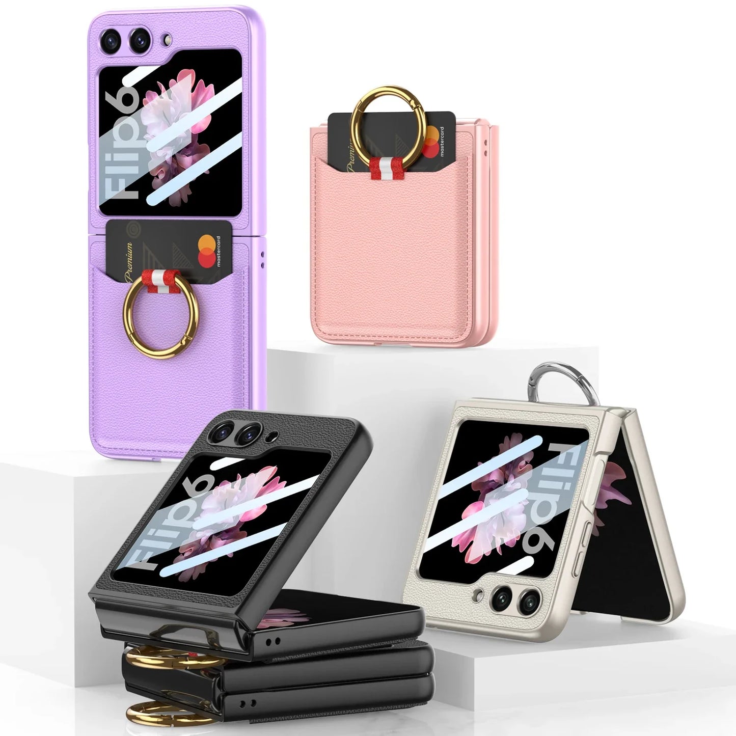 Leather Case with Ring Holder for Samsung Galaxy Z Flip Series